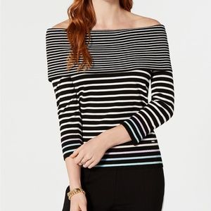 Tommy Hilfiger Striped Off the Shoulder Sweater